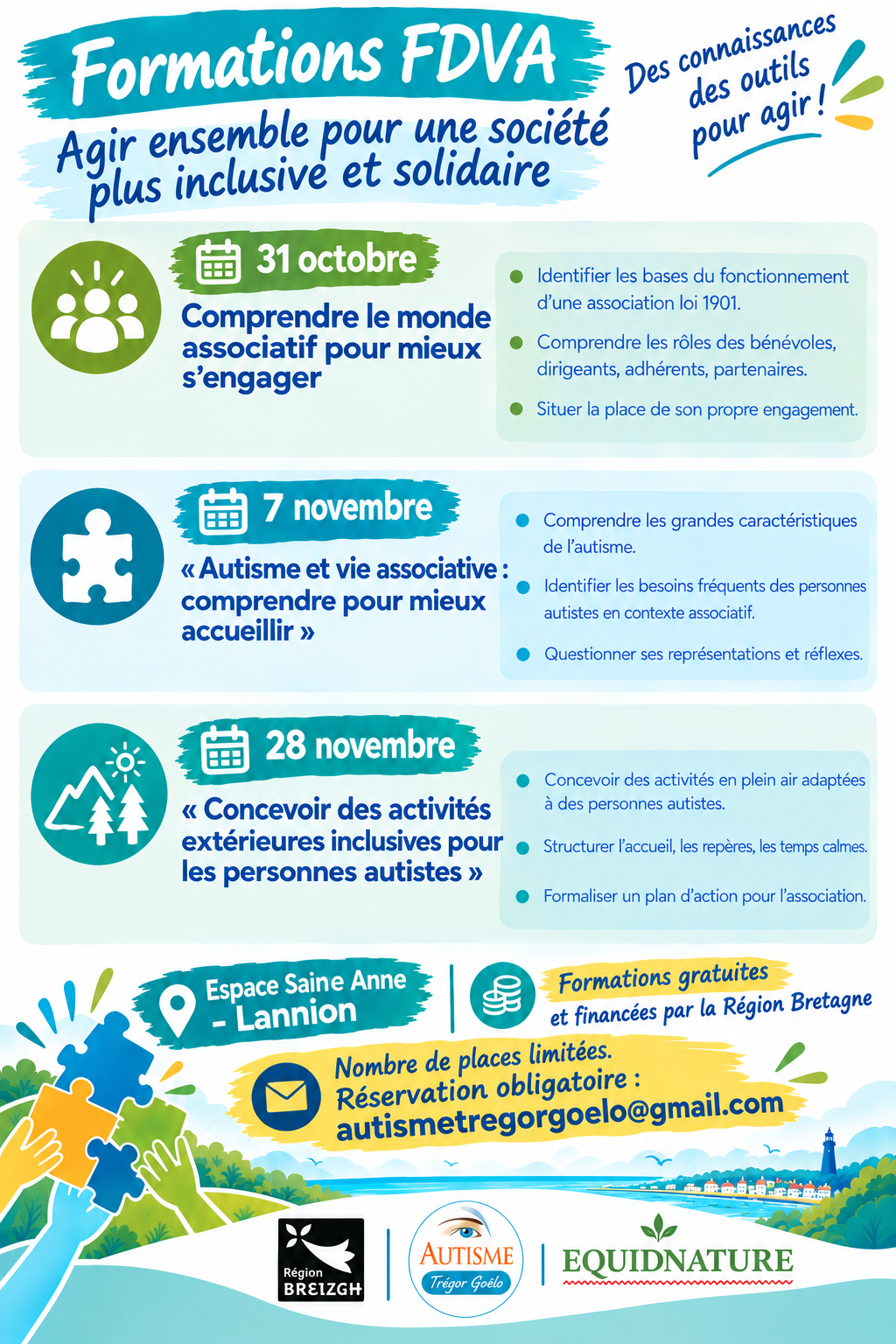 Affiche de la formation FDVA. Plus d'informations via autismetregorgoelo@gmail.com.